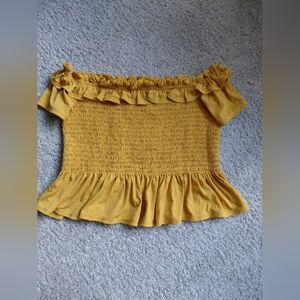BCBGeneration Mustard Yellow Off-Shoulder Crop Top